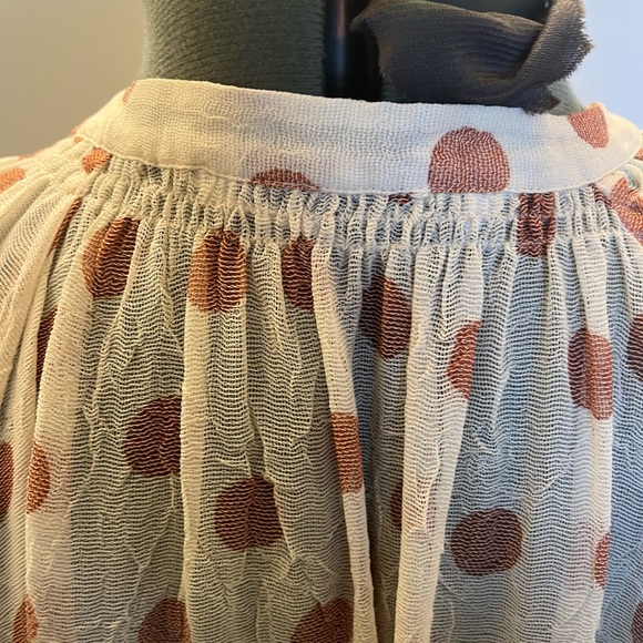 Zara blouse xl Sheer Ruched Neck Crinkling In Fabric Brown Dots. - Picture 3 of 8
